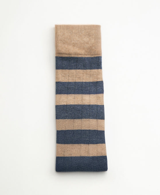 Calcetin Largo Rayas beige y azul