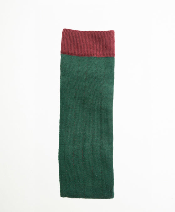 Ribbed Glazed Green Calcetín Largo canalé verde y burdeos