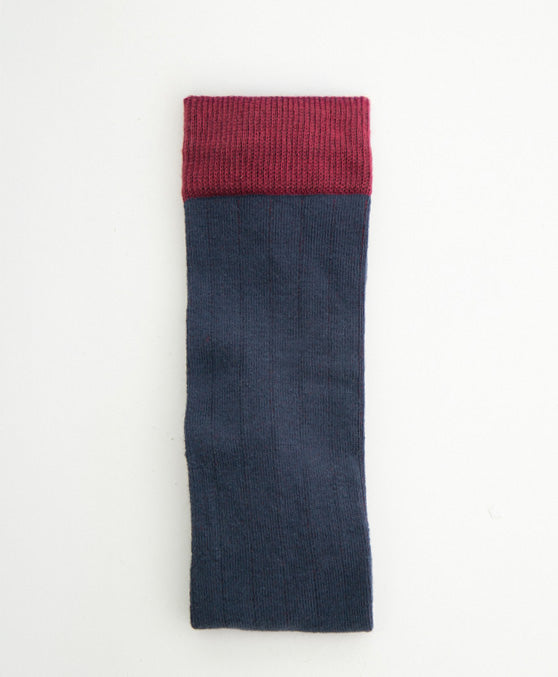 Ribbed French Navy Calcetín Largo canalé azul marino y burdeos