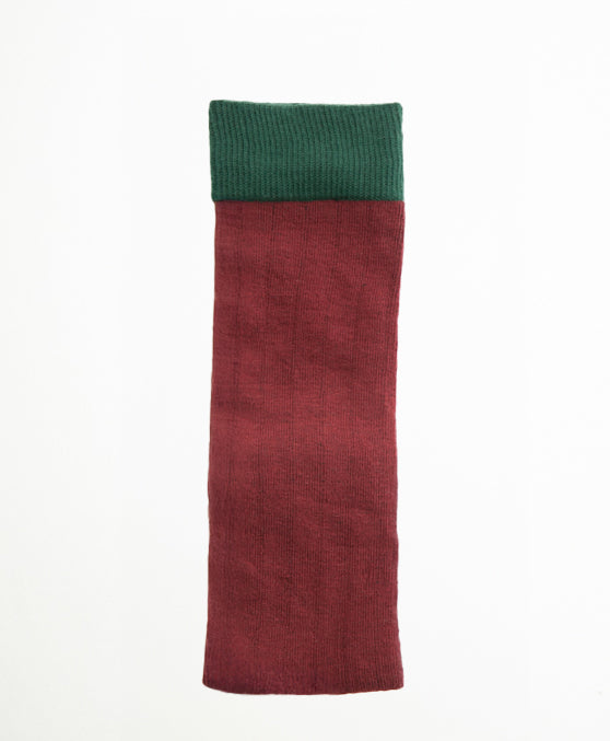 Ribbed Burgundy Calcetín Kids Largo canalé burdeos y verde