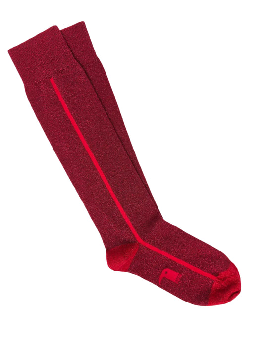 Calcetín Largo Purpurina raya lateral rojo