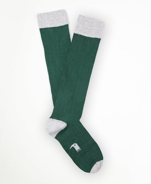 Ribbed Calcetín Largo Canalé Verde y Gris