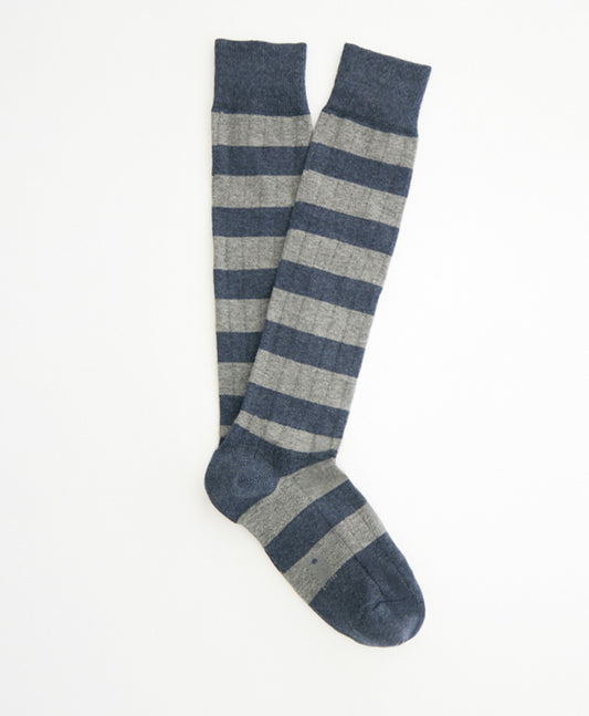 Stripes Mid Blue Grey Calcetín Largo Rayas gris y azul oscuro