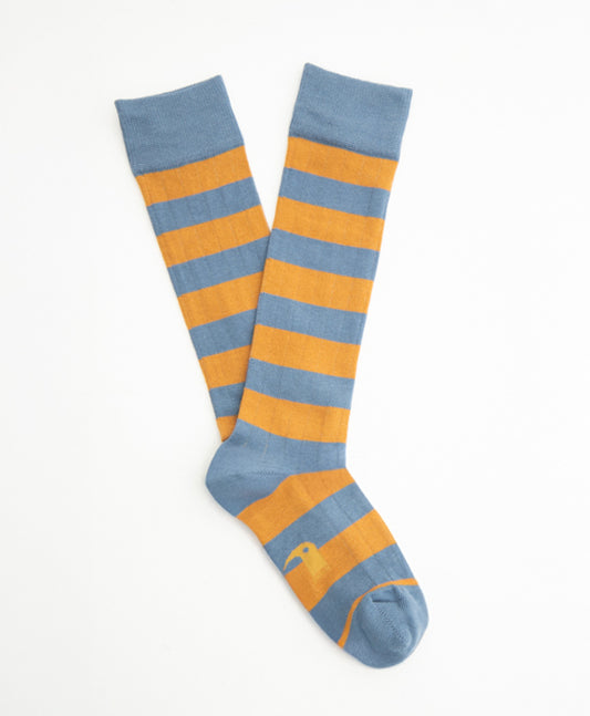 Calcetin Largo Rayas mostaza y azul