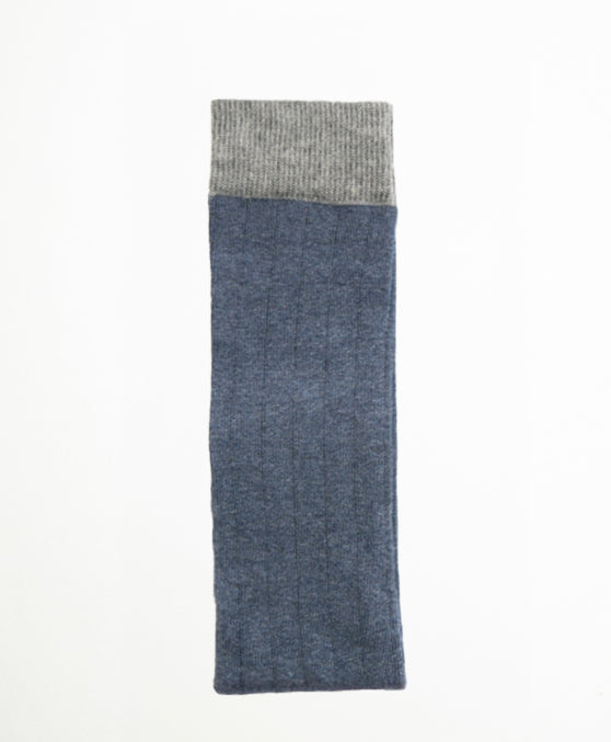 Ribbed Blue Grey Calcetín Largo canalé azul y gris
