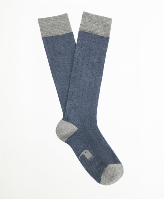 Ribbed Blue Grey Calcetín Largo canalé azul y gris