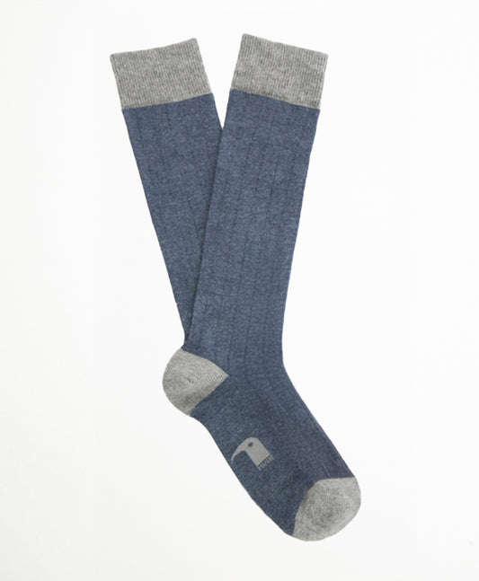 Ribbed Blue Grey Calcetín Largo canalé azul y gris