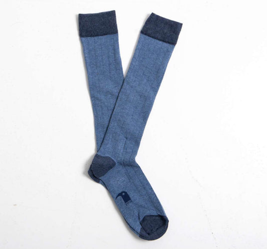 Ribbed Denim Calcetín  largo canalé liso azul y azul Marino