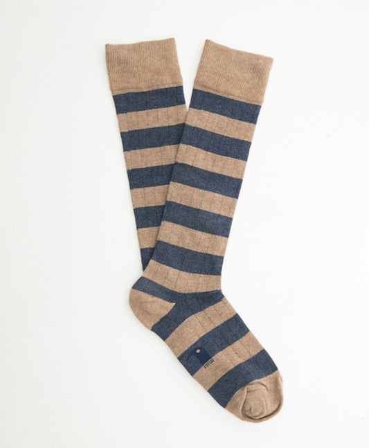 Calcetin Largo Rayas beige y azul