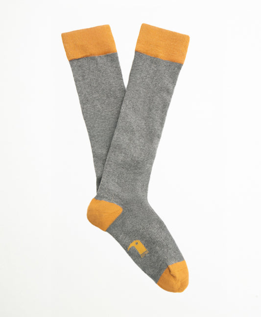 Ribbed Grey Calcetín Largo canalé gris y mostaza