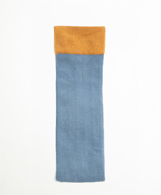 Ribbed Citadel Calcetín Largo canalé liso celeste y mostaza