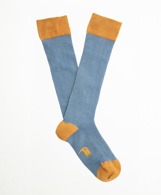 Ribbed Citadel Calcetín Largo canalé liso celeste y mostaza