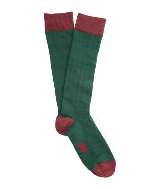 Ribbed Glazed Green Calcetín Largo canalé verde y burdeos