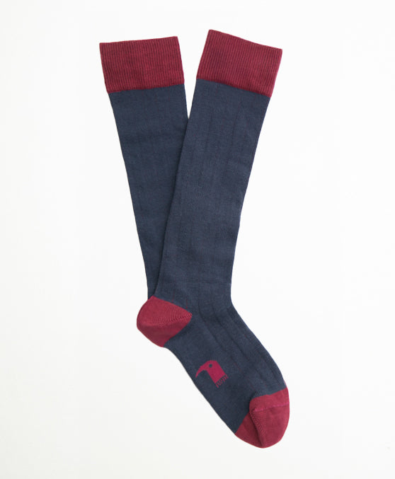 Ribbed French Navy Calcetín Largo canalé azul marino  y burdeos
