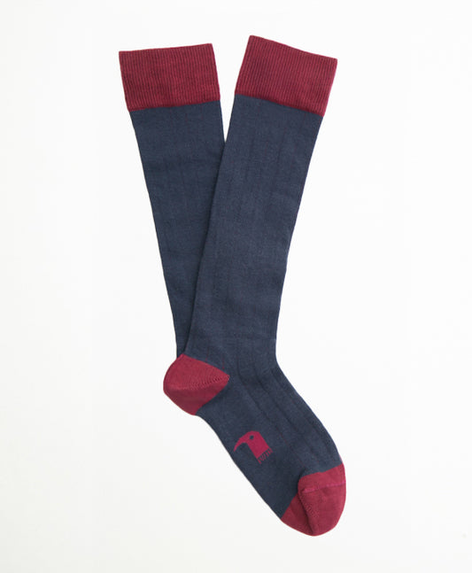 Ribbed French Navy Calcetín Largo canalé azul marino  y burdeos