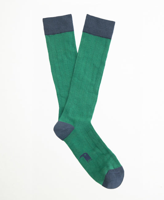 Ribbed Green Calcetín Largo canalé verde y azul marino