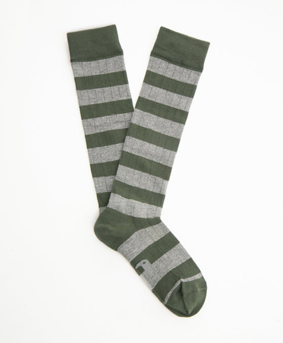 Stripes Green Grey Calcetín Largo Rayas gris y verde