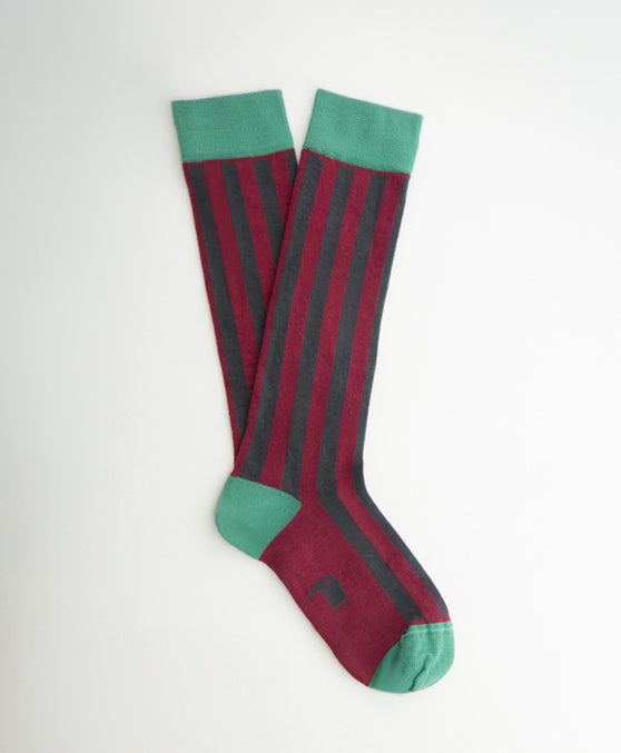 Calcetin Largo raya vertical gris y rosa