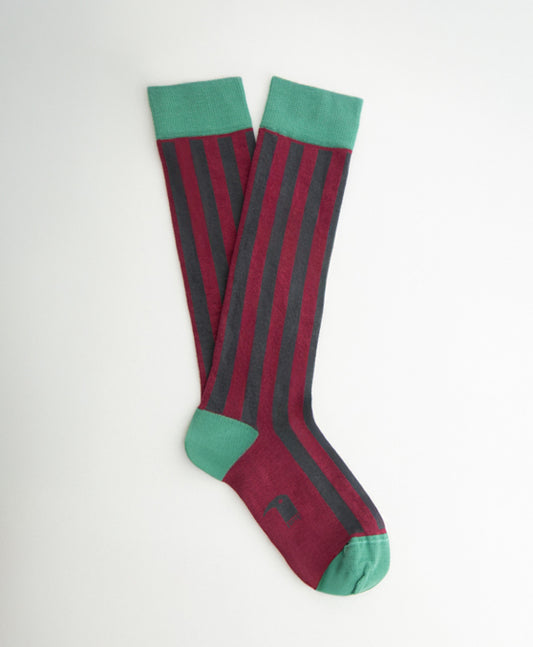 Calcetin Largo raya vertical gris y rosa